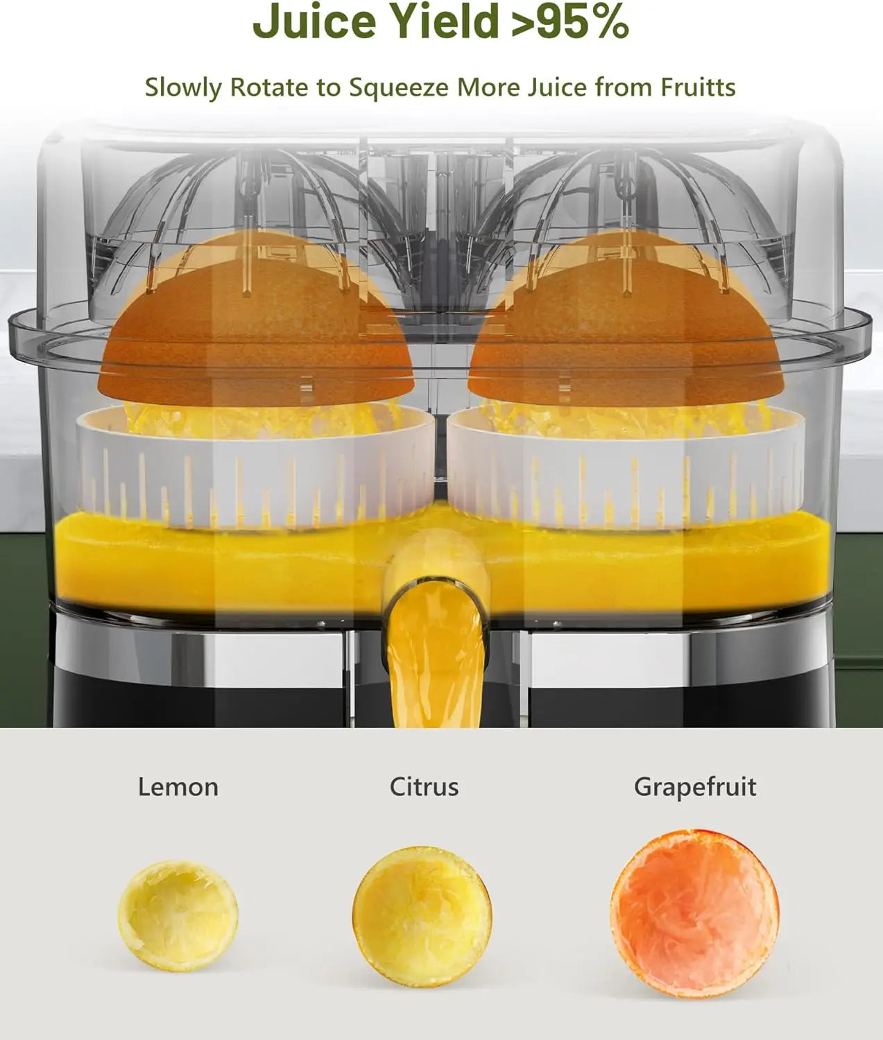 Dual-Head Electric Citrus Juicer, Portable Orange Squeezer with Cleaning Brush, High Juice Yield, Easy One-Touch Operation