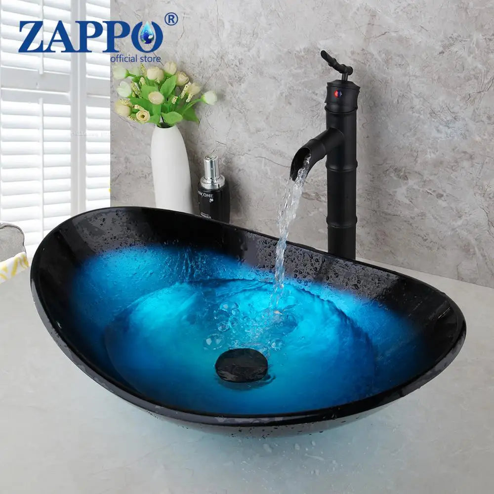 Durable Tempered Glass Vessel Sink With Waterfall Faucet