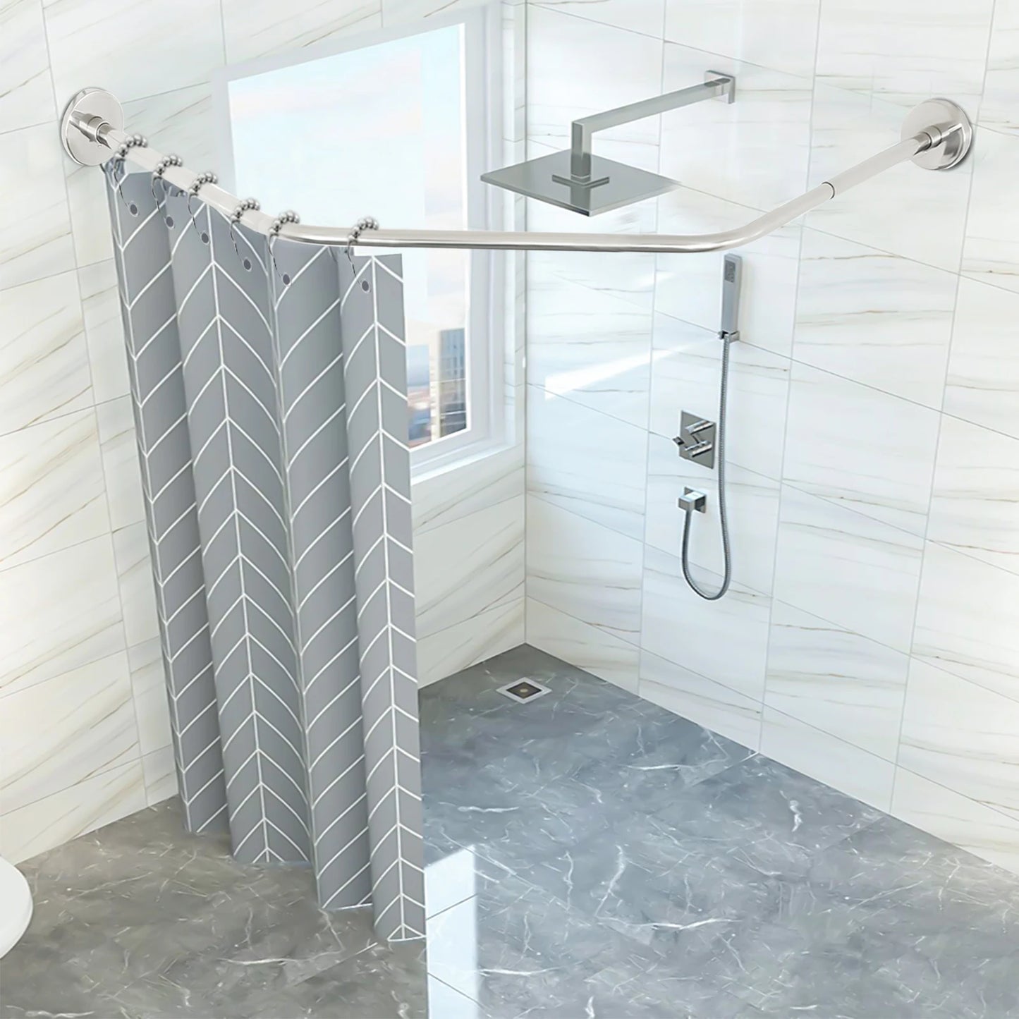 Shower Curtain Rod Stretchable Wall Mount Waterproof 75CM