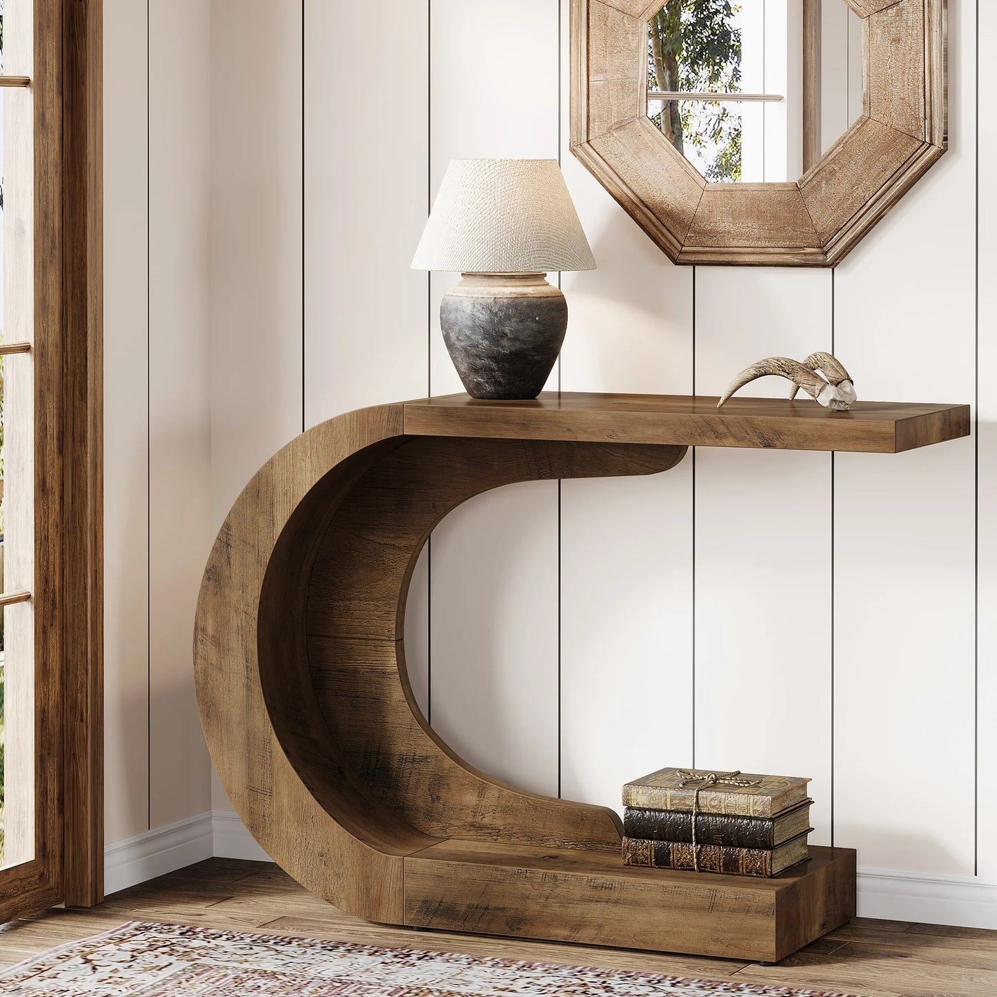 Mid Century Modern Console Table For Entryway With Storage