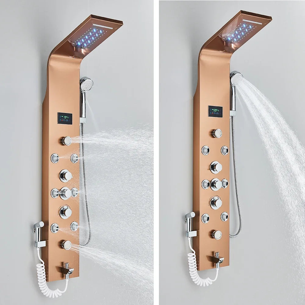 LED Bathroom Shower Panel With Intelligent LCD Display And 6 Modes Rain Massage Jet