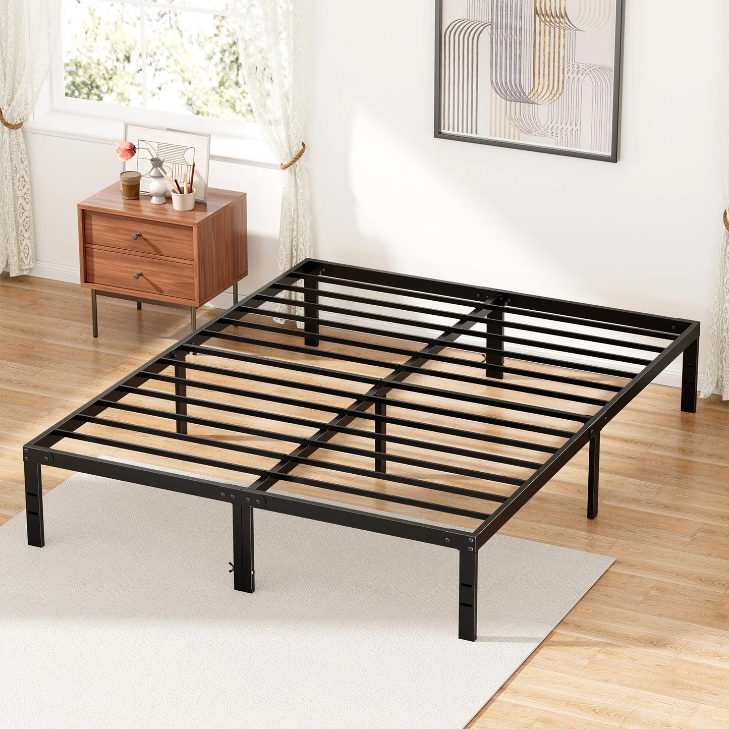 SturdyIndustrialGrade Metal Platform Bed Frame ReinforcedSlat TwinFullQueenKing NoToolsNeeded EasyAssembly WobbleFree