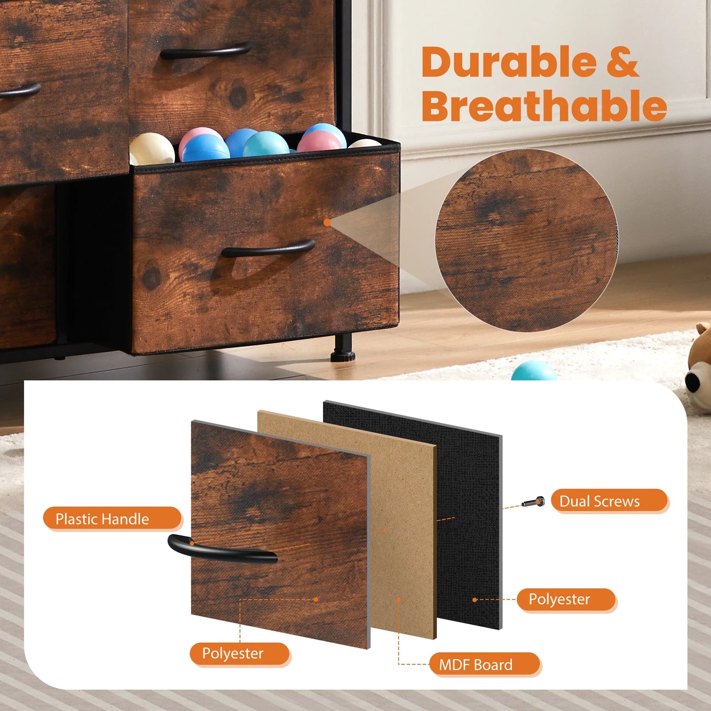 JHK Fabric Storage Dresser With 9 Drawers For Bedroom