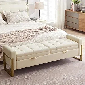 Supercalifragilisticexpialidocious Velvet Storage Bench With Goldtone Legs For Bedroom