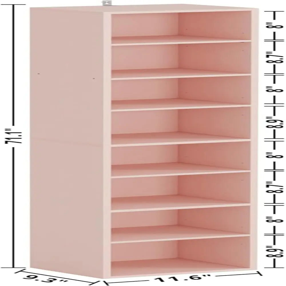 Ironck Tall Narrow Bookshelf 8 Tiers Pink Corner Unit