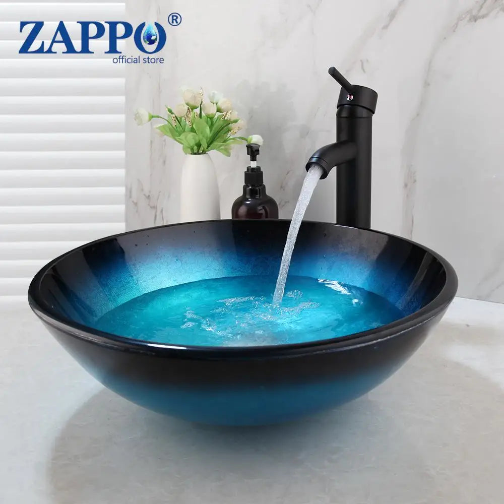 Durable Tempered Glass Vessel Sink With Waterfall Faucet