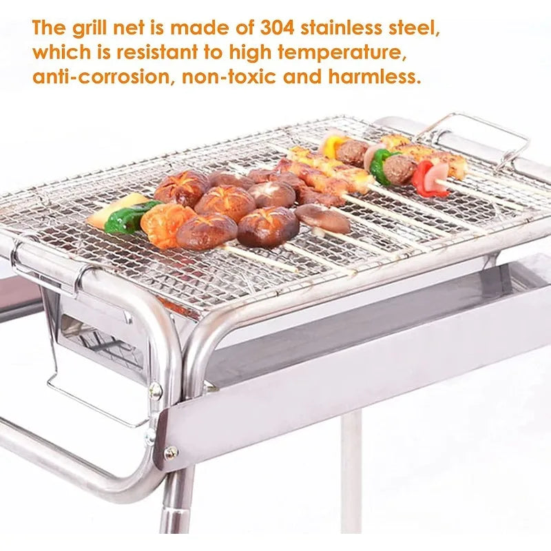 Folding Portable Charcoal Grill Stainless Steel Outdoor Camping Barbecue