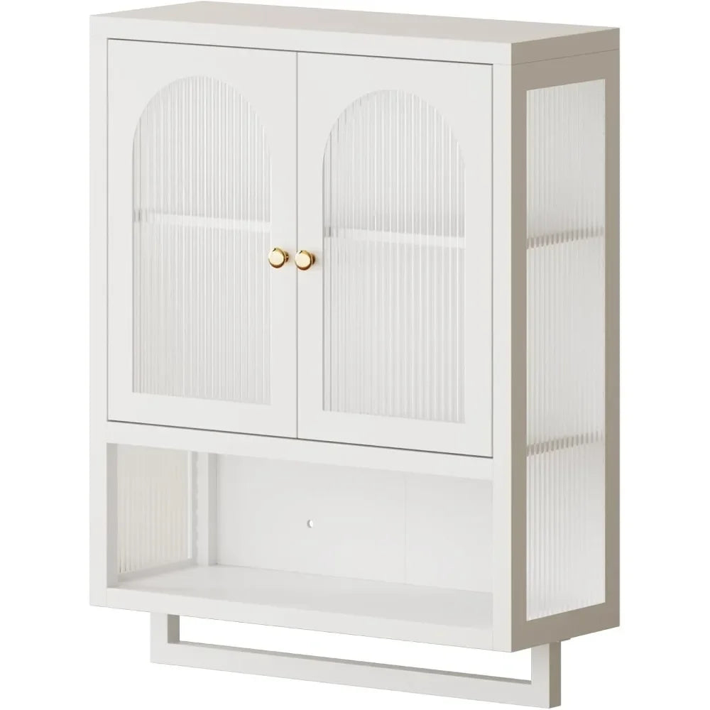 Bathroom Wall Mount Cabinet with Glass Doors and Storage Drawers