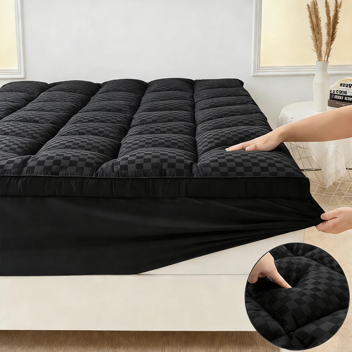 Extra Thick Mattress Topper 500-1000Gsm Cooling Noiseless Breathable Fitted 8-21 Deep Pocket Machine Washable Mattress Pad