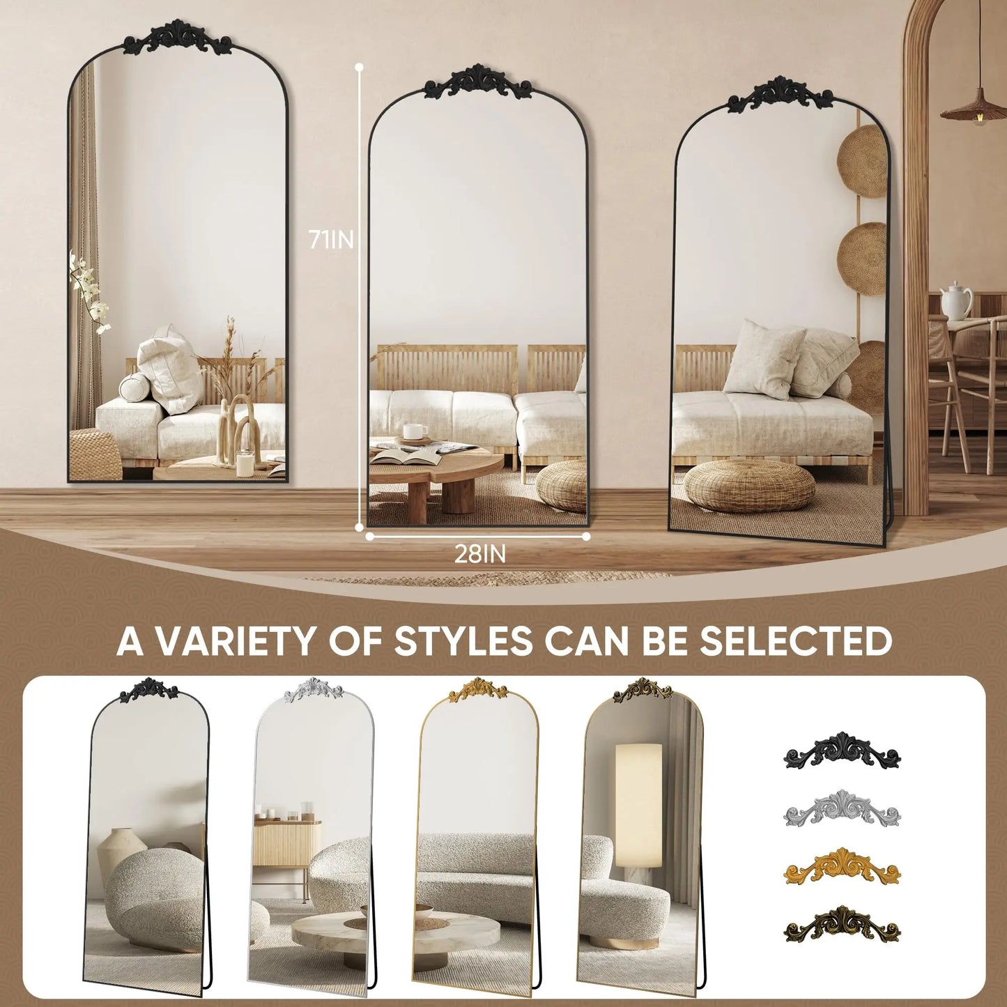 Antok Full Length Floor Mirror With Carved Standing Frame