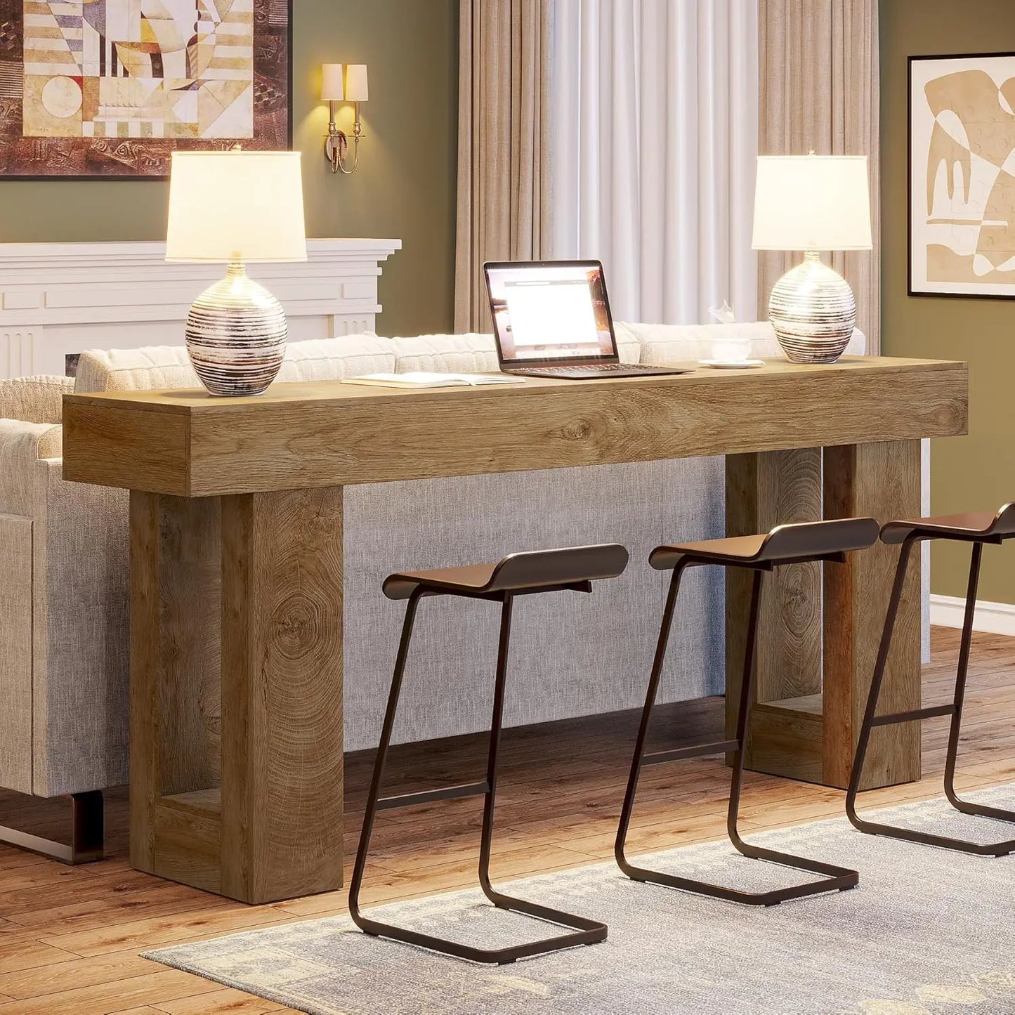 Farmhouse Console Table 63 Inch Narrow Space Saver Slim