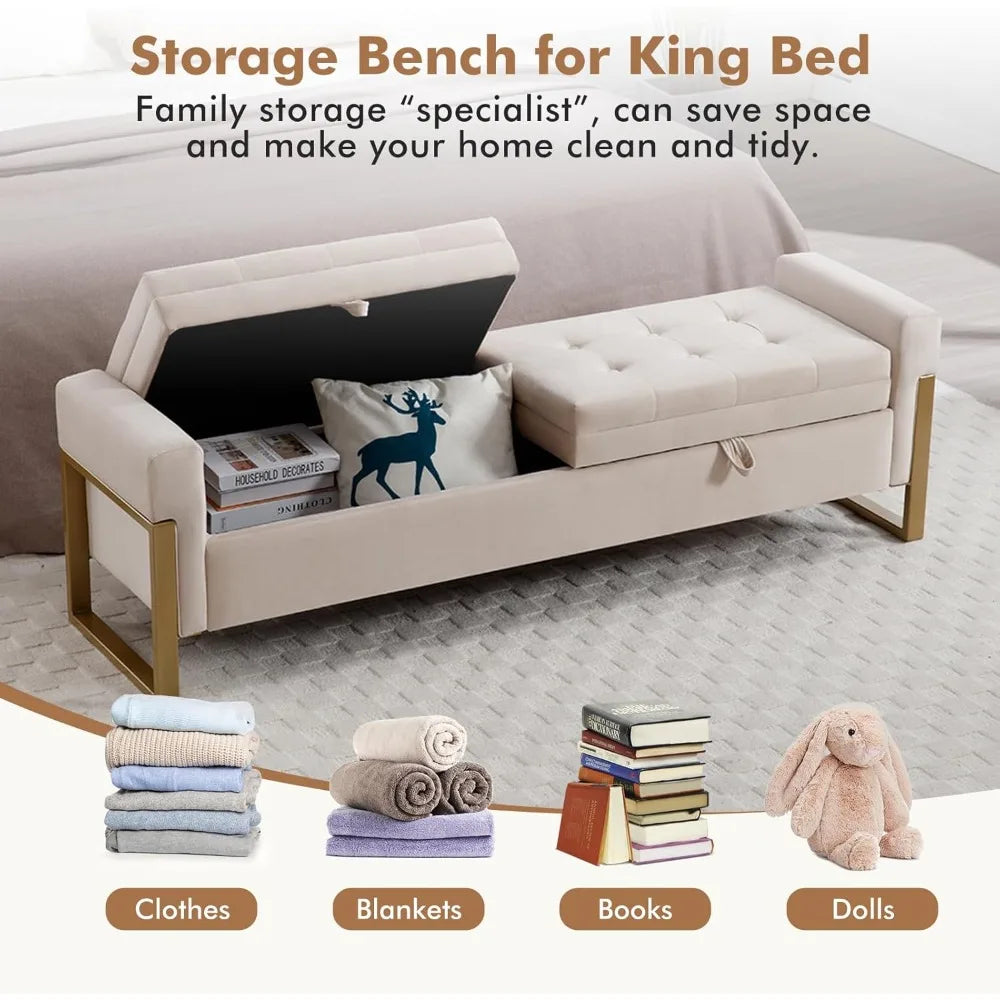 Supercalifragilisticexpialidocious Velvet Storage Bench With Goldtone Legs For Bedroom