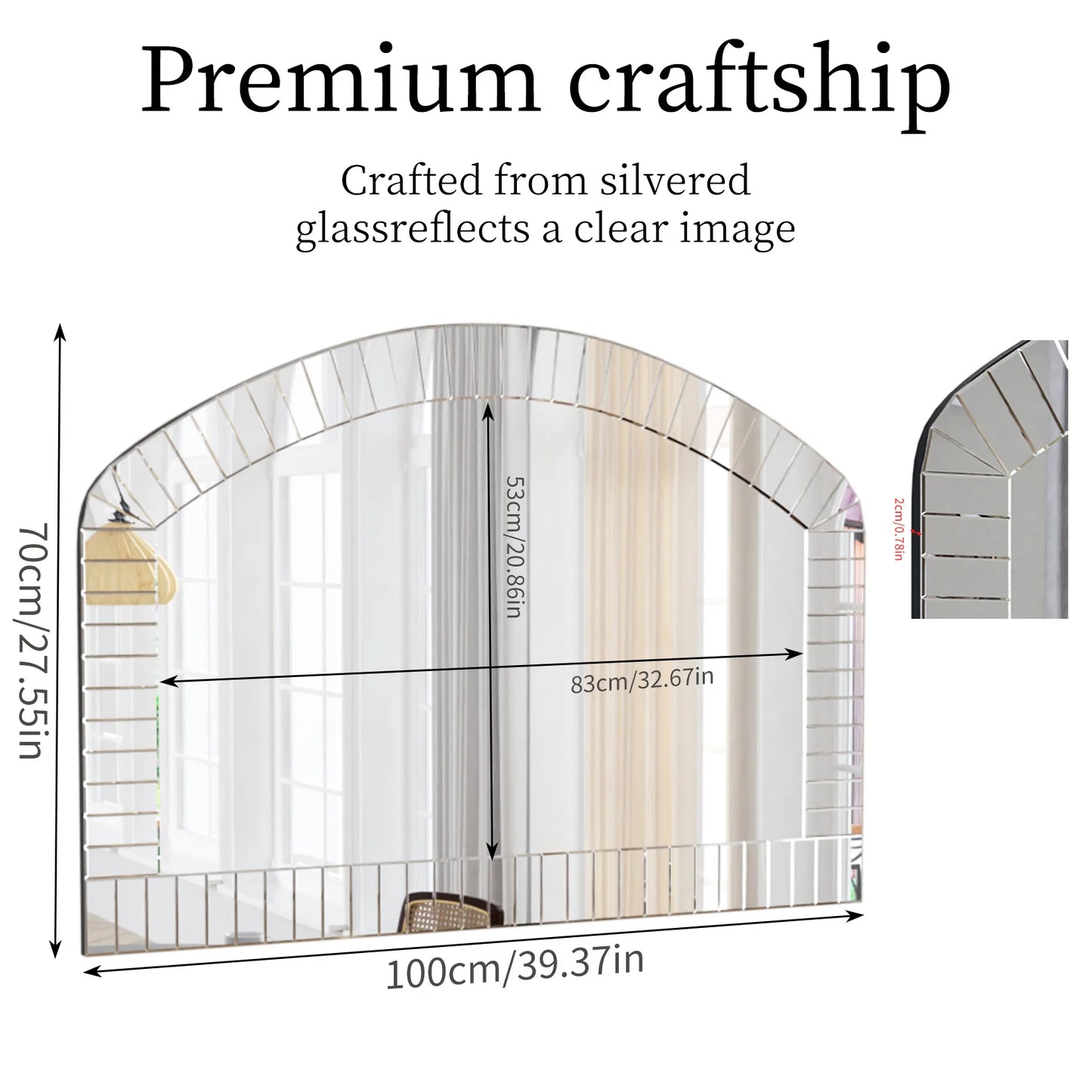 Large Silver Arched Wall Mirror Beveled Edge Accent Decor