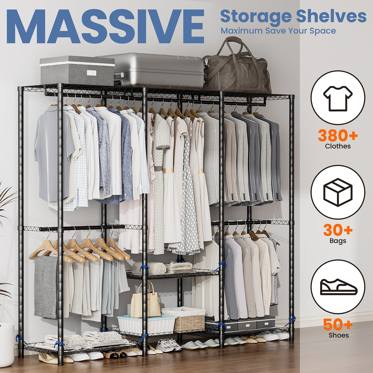 Heavy Duty Freestanding Clothes Rack Organizer For Wardrobe