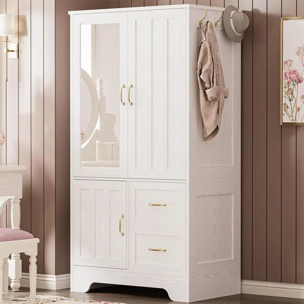 LIKIMIO Wardrobe Closet With Mirror Doors Drawers Shelves Ample Storage