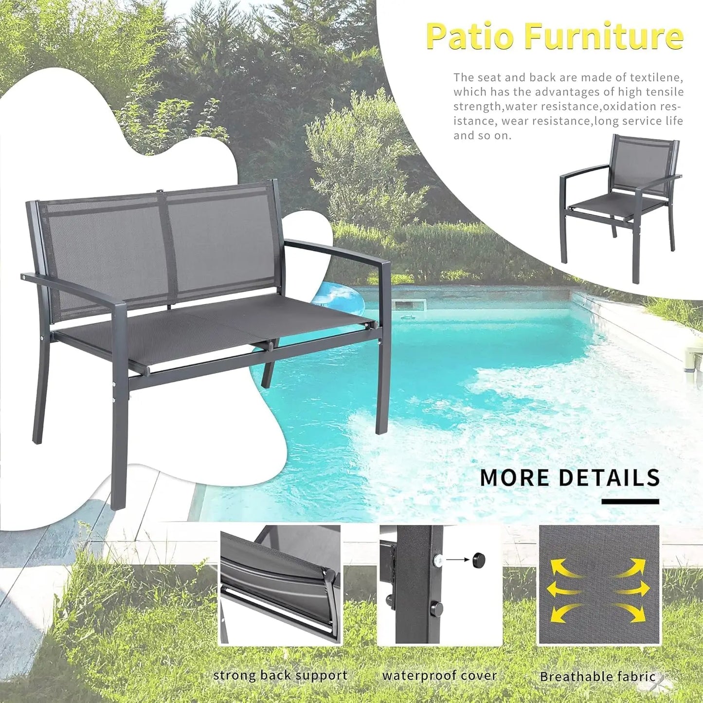 All Weather Outdoor Patio Set With Glass Table And Chairs