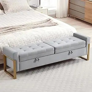 Supercalifragilisticexpialidocious Velvet Storage Bench With Goldtone Legs For Bedroom