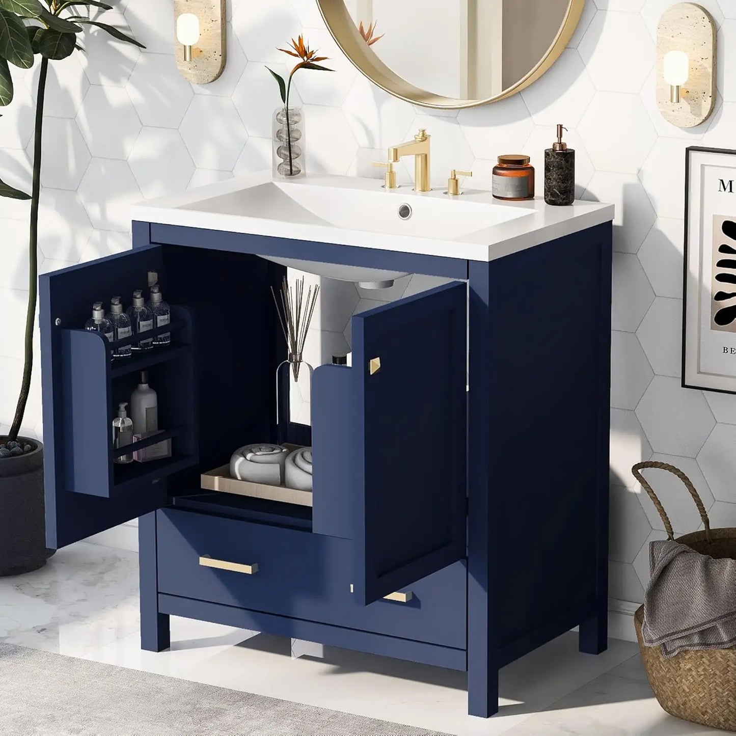30" Bathroom Vanity with Single Sink, Combo Cabinet Undermount Sink, Bathroom Storage Cabinet with 2 Doors , Customized