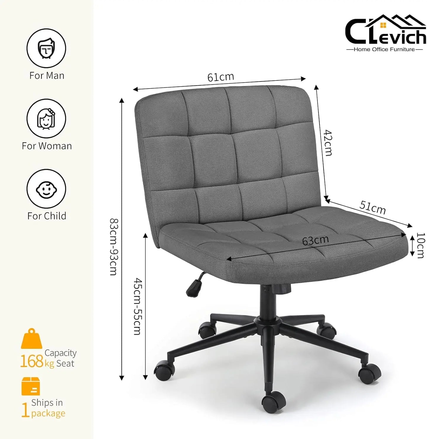 Criss Cross Legged Chair,Wide Comfy Office Desk Chair,Dual-Use with Wheels Computer Task Chair,Swivel Armless Vanity Rolling