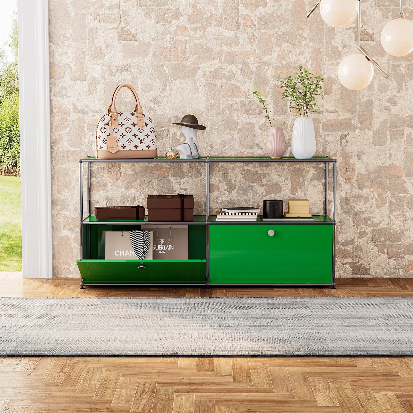 Storage Cabinet Storage Shelf Stainless Steel Metal Board Living Room Cabinet Sideboard Cabinet Modular Furniture-No Keys