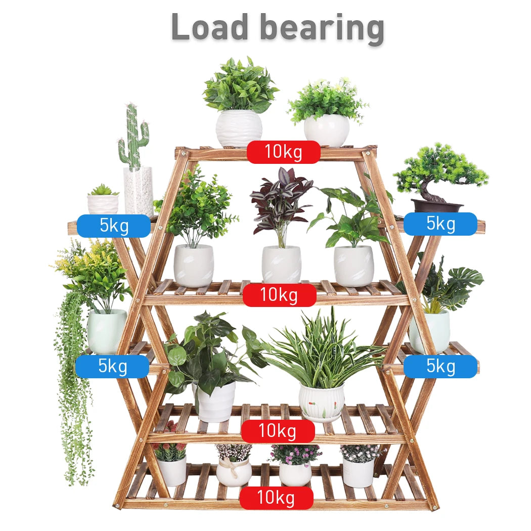 Eight Tier Wood Plant Stand For Indoor And Outdoor Display