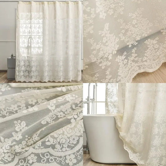 Ivory Lace Shower Curtain With Attached Valance Exquisite VintageChic FloralPatterns