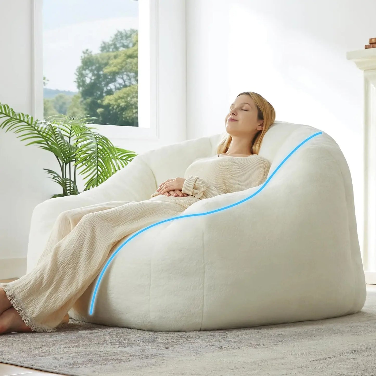 Max Giant Bean Bag Chair, Oversized Sofa for Adults & Teens, Ultra-Soft Fluffy Floor Lounge with Armrests for Gaming & Relaxing