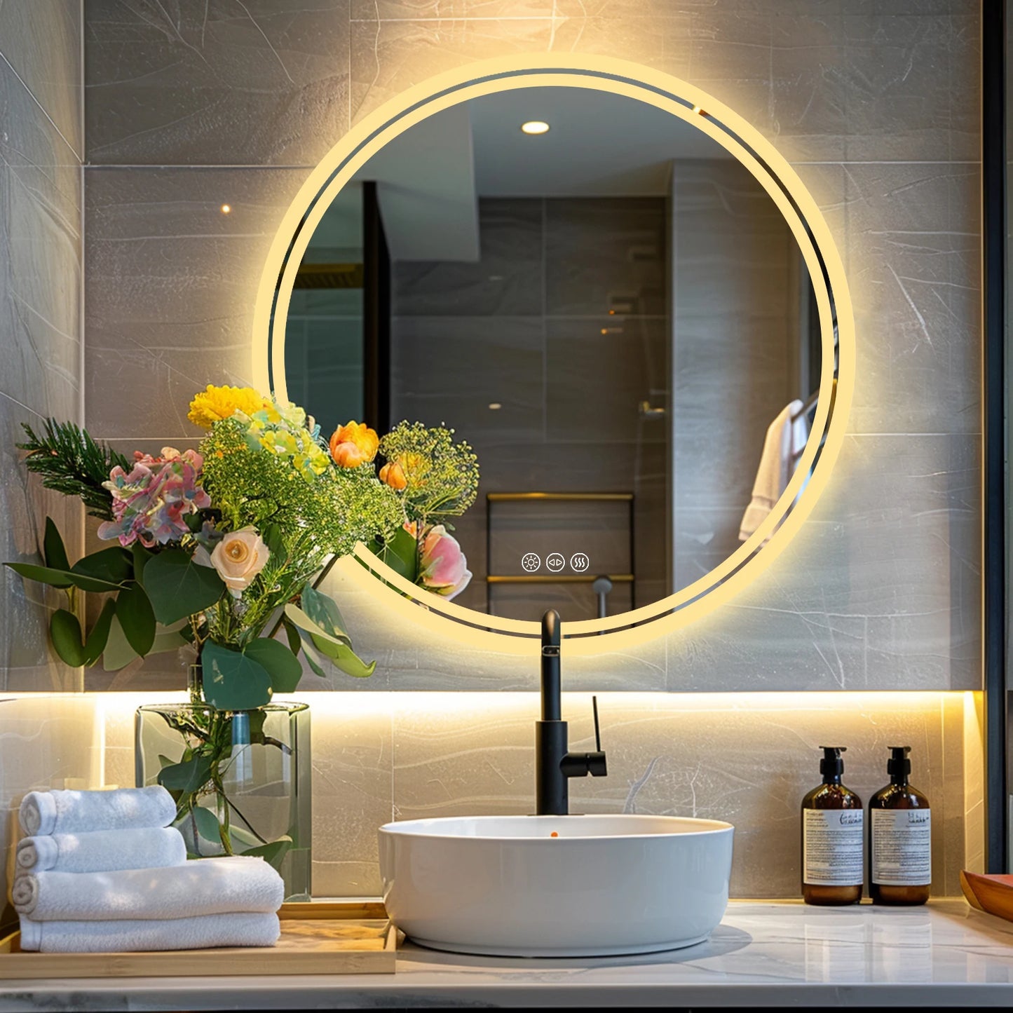 ProfessionalGrade Bathroom Mirror With LED Backlit Illumination IP65 Dimmable Circle