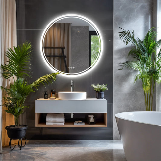 ProfessionalGrade Bathroom Mirror With LED Backlit Illumination IP65 Dimmable Circle