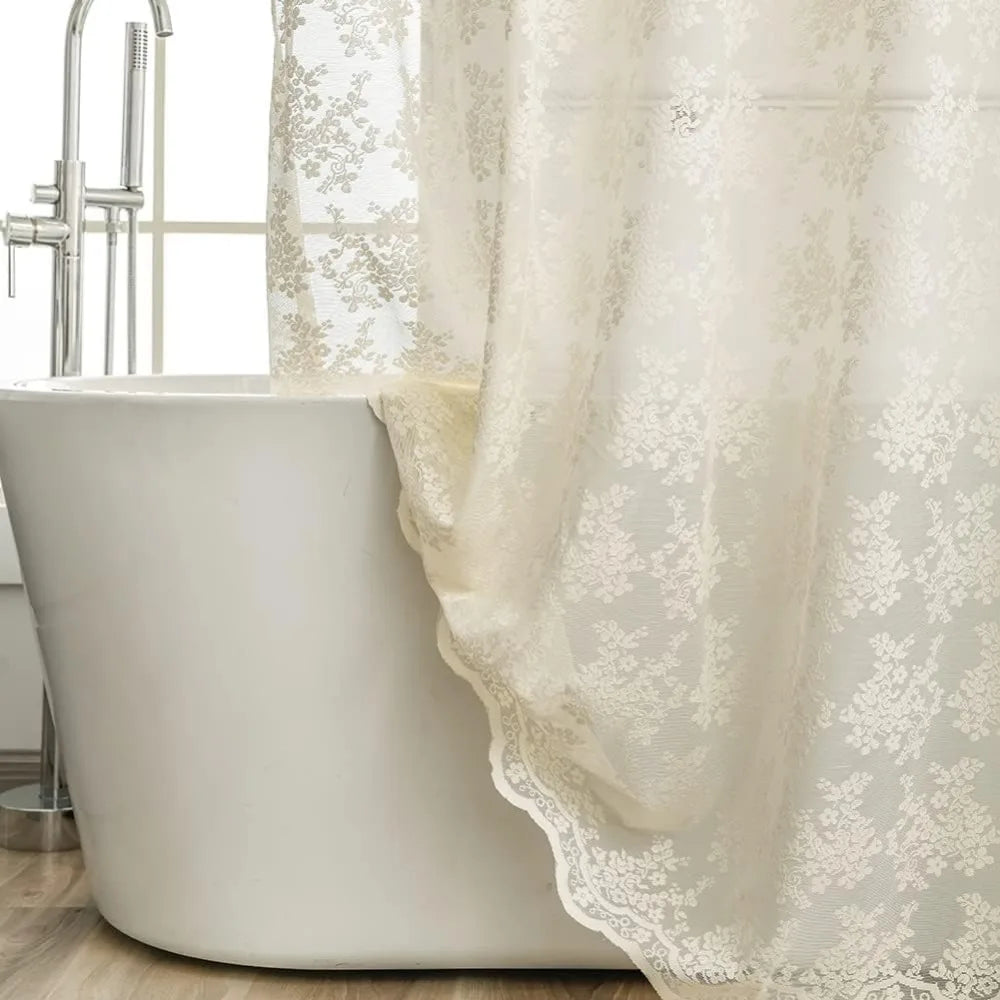 Ivory Lace Shower Curtain With Attached Valance Exquisite VintageChic FloralPatterns