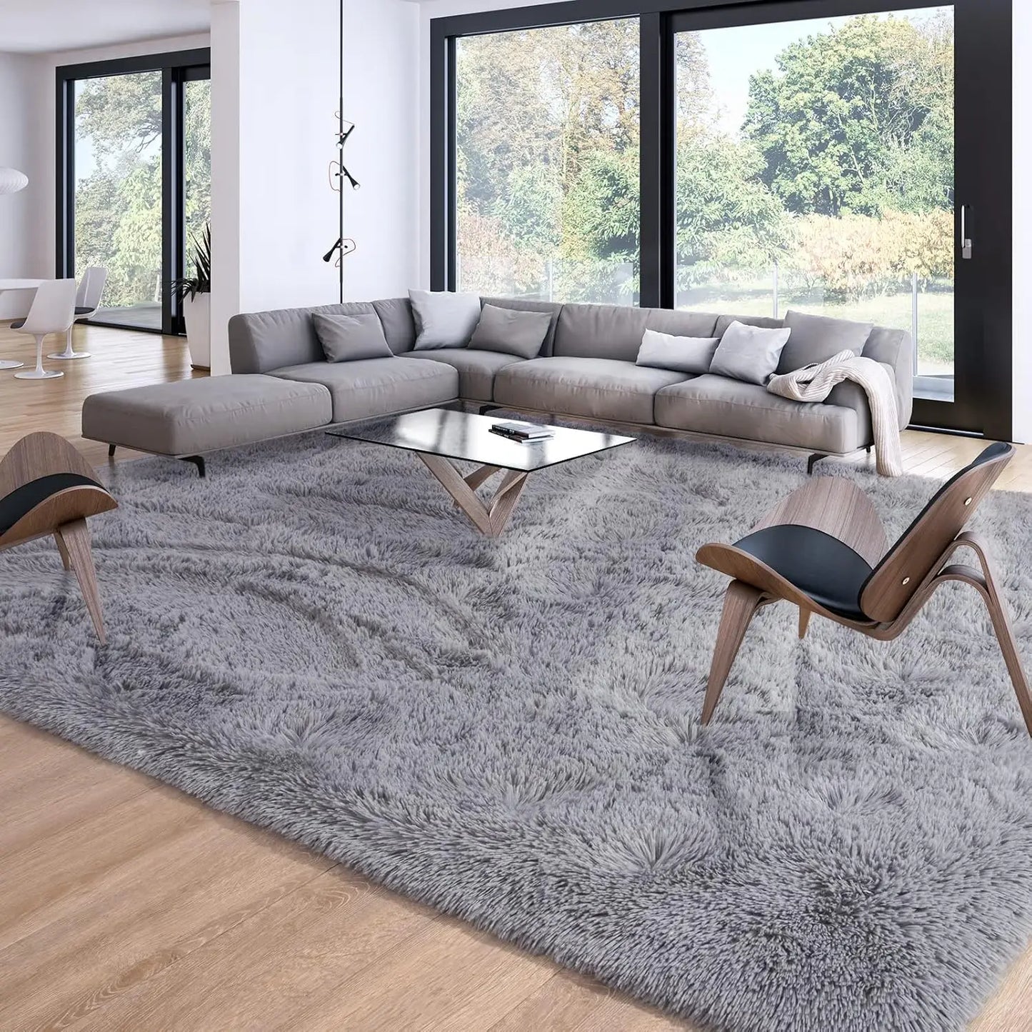 Soft Modern Indoor Large Shaggy Rug for Living Room Bedroom Kids Room, Non-Slip Plush Fluffy Area Carpet 9x12 Feet Grey