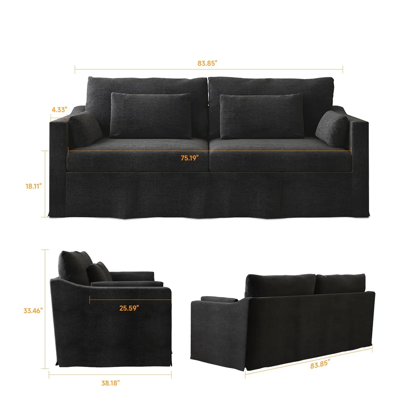 Living Room Sofa Furniture Luxury Couch with Cushions Washable Linen Cover Slipcovered Couch, Single and Triple Seats Available