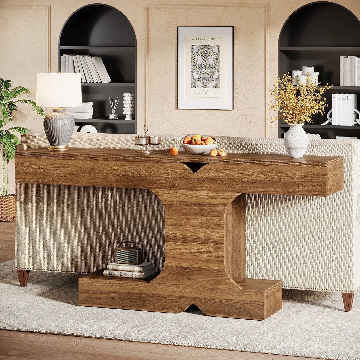 Tribesigns 63-Inch Console Table, Long Sofa Table Behind Couch, Wood Entryway Table for Hallway, Entrance, Living Room, Walnut