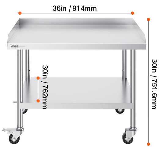 SucceBuy Stainless Steel Work Table Commercial Food Prep Worktable with 4 Wheels Heavy Duty Prep Worktable for Restaurant Home
