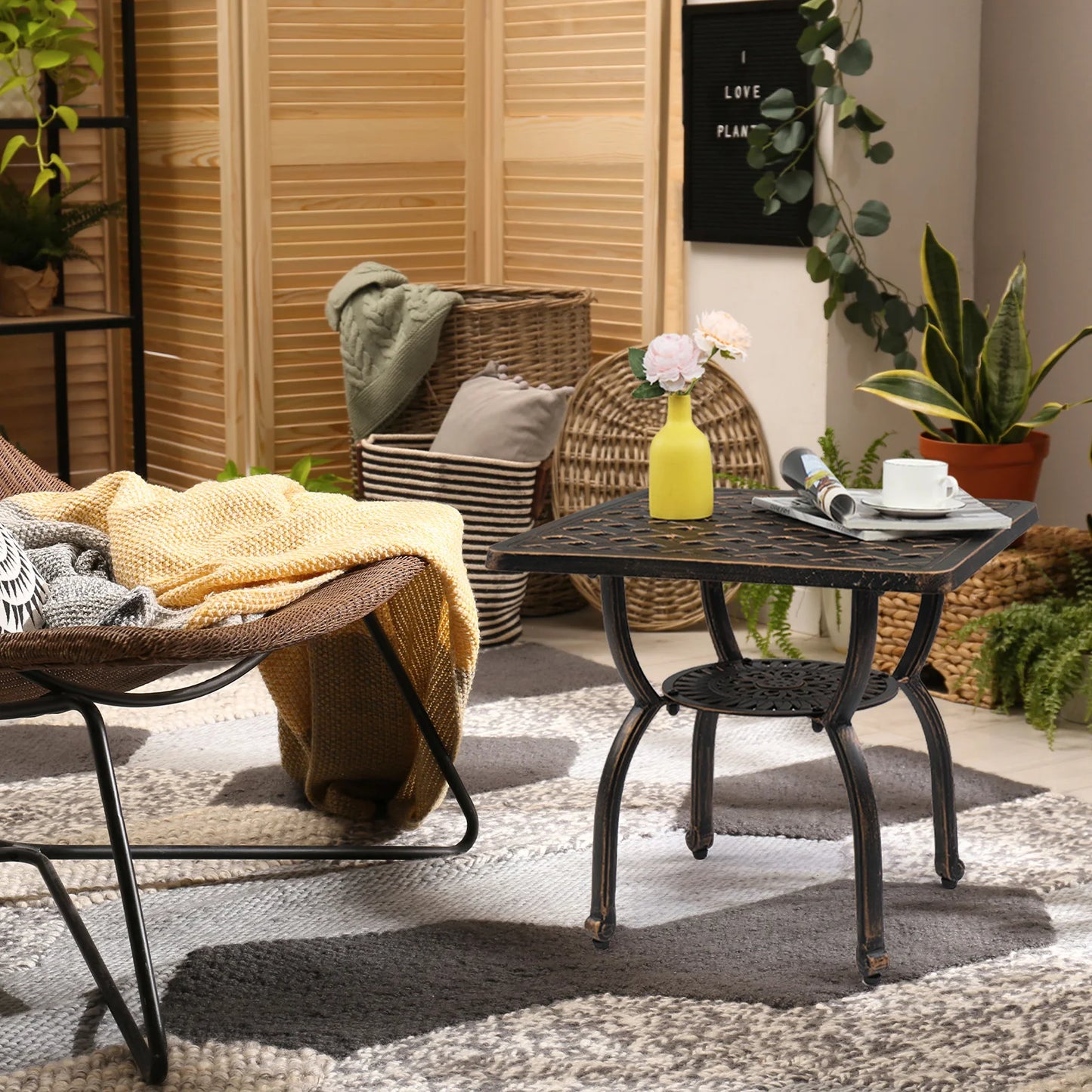 Cast Aluminum Outdoor Side Table Anti Rust Patio Bistro