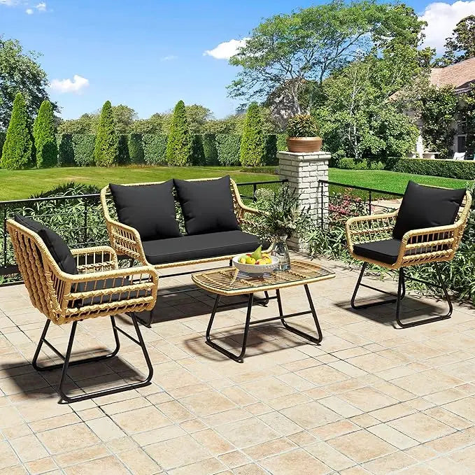 All Weather Wicker Patio Set 4 Piece For Outdoor Living
