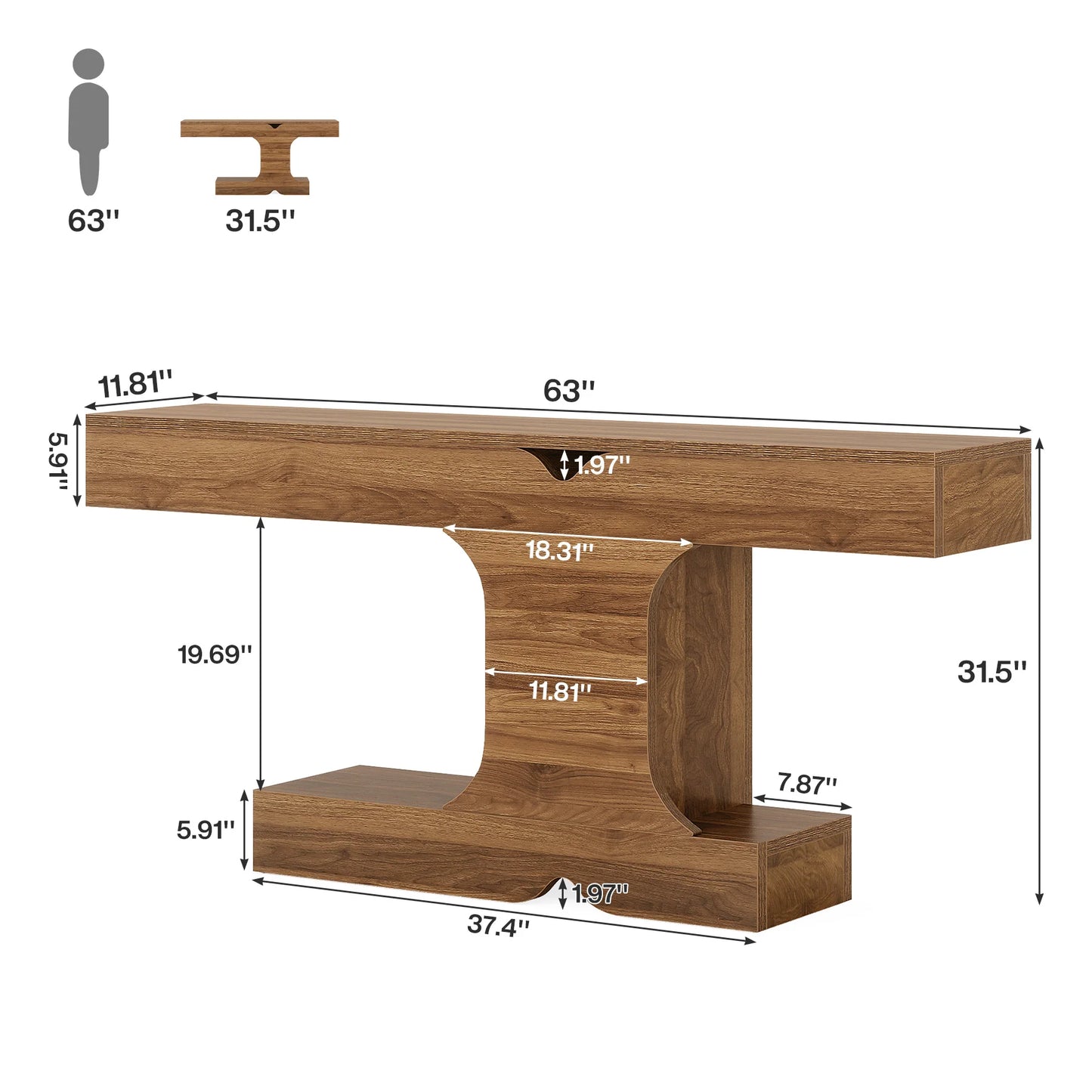 Tribesigns 63-Inch Console Table, Long Sofa Table Behind Couch, Wood Entryway Table for Hallway, Entrance, Living Room, Walnut