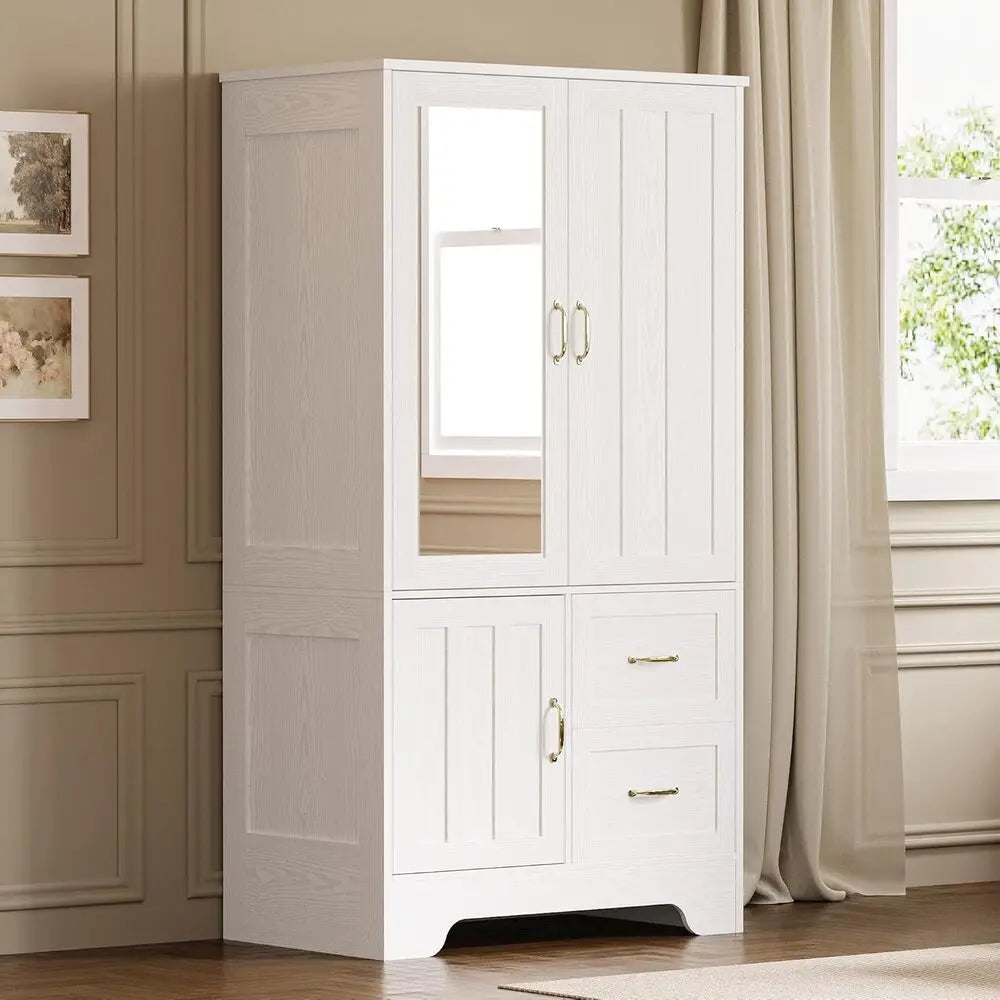 LIKIMIO Wardrobe Closet With Mirror Doors Drawers Shelves Ample Storage