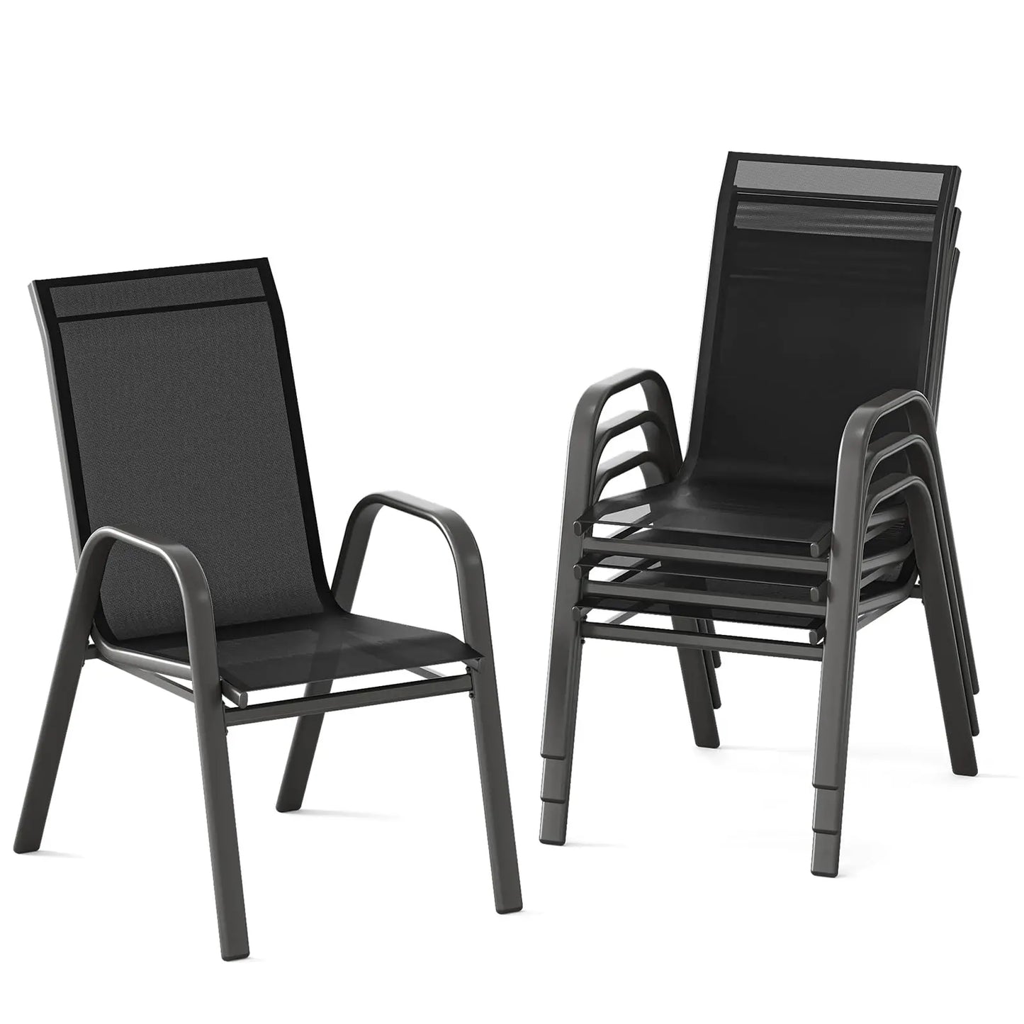 Set Of 4 Stackable Outdoor Patio Chairs, All-Weather Textilene High-Back Dining Chairs, 400lb Heavy-Duty Deck Chairs For Garden