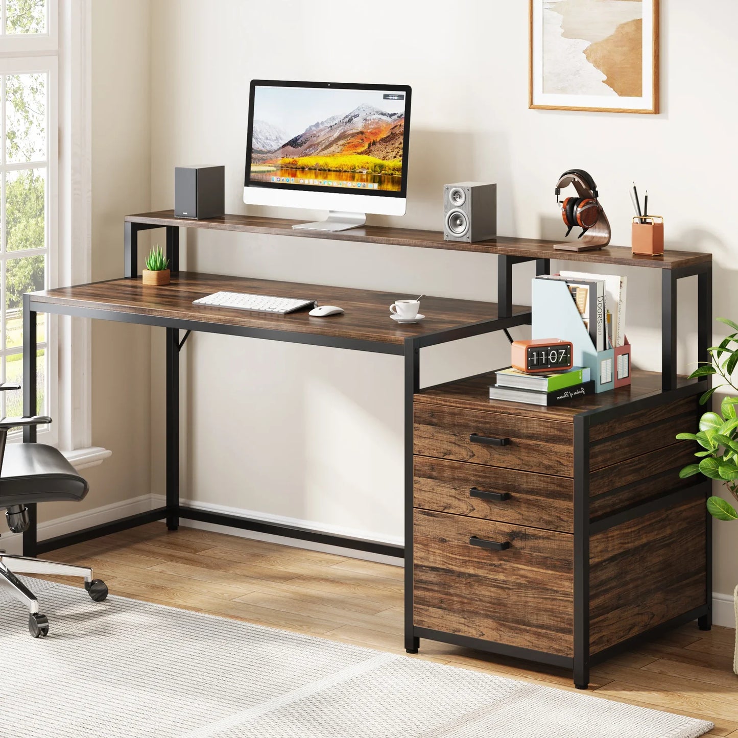 Tribesigns 63 Inch Computer Desk With Ergonomic Monitor Stand
