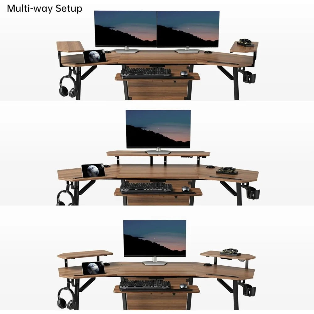 Ergonomic 72 Inch Wing Shaped Gaming Desk With Keyboard Tray