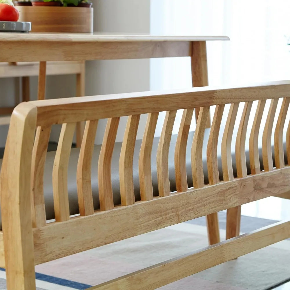 Jeno 54 Inch Wooden Dining Bench Natural Oak Finish