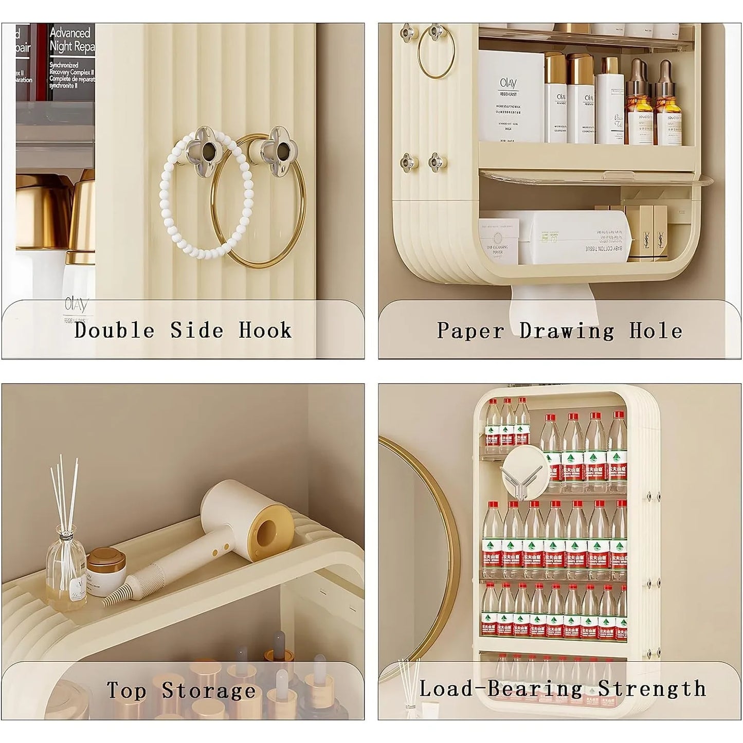 Wall Mount Makeup Organizer With Four Tiers No Drilling
