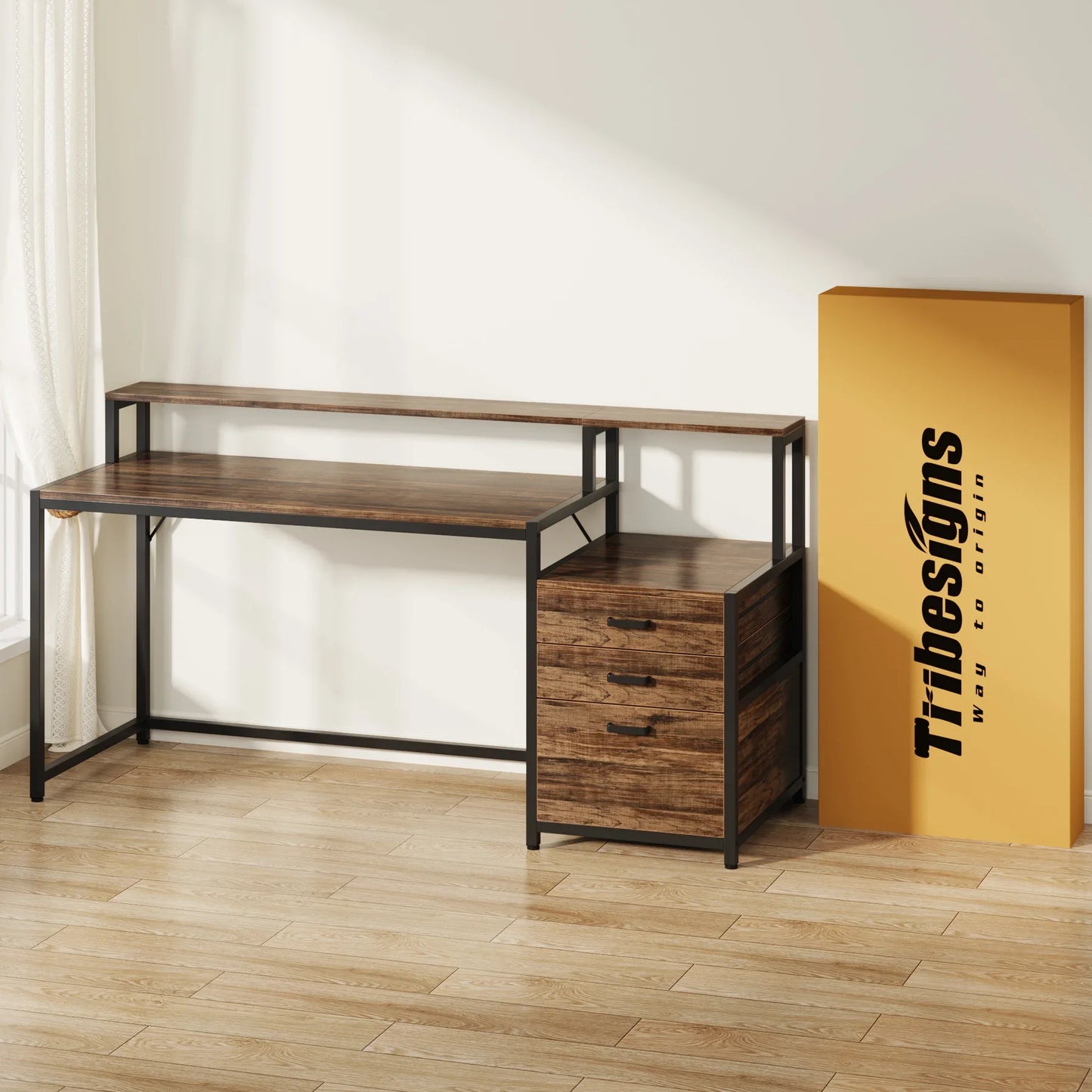 Tribesigns 63 Inch Computer Desk With Ergonomic Monitor Stand