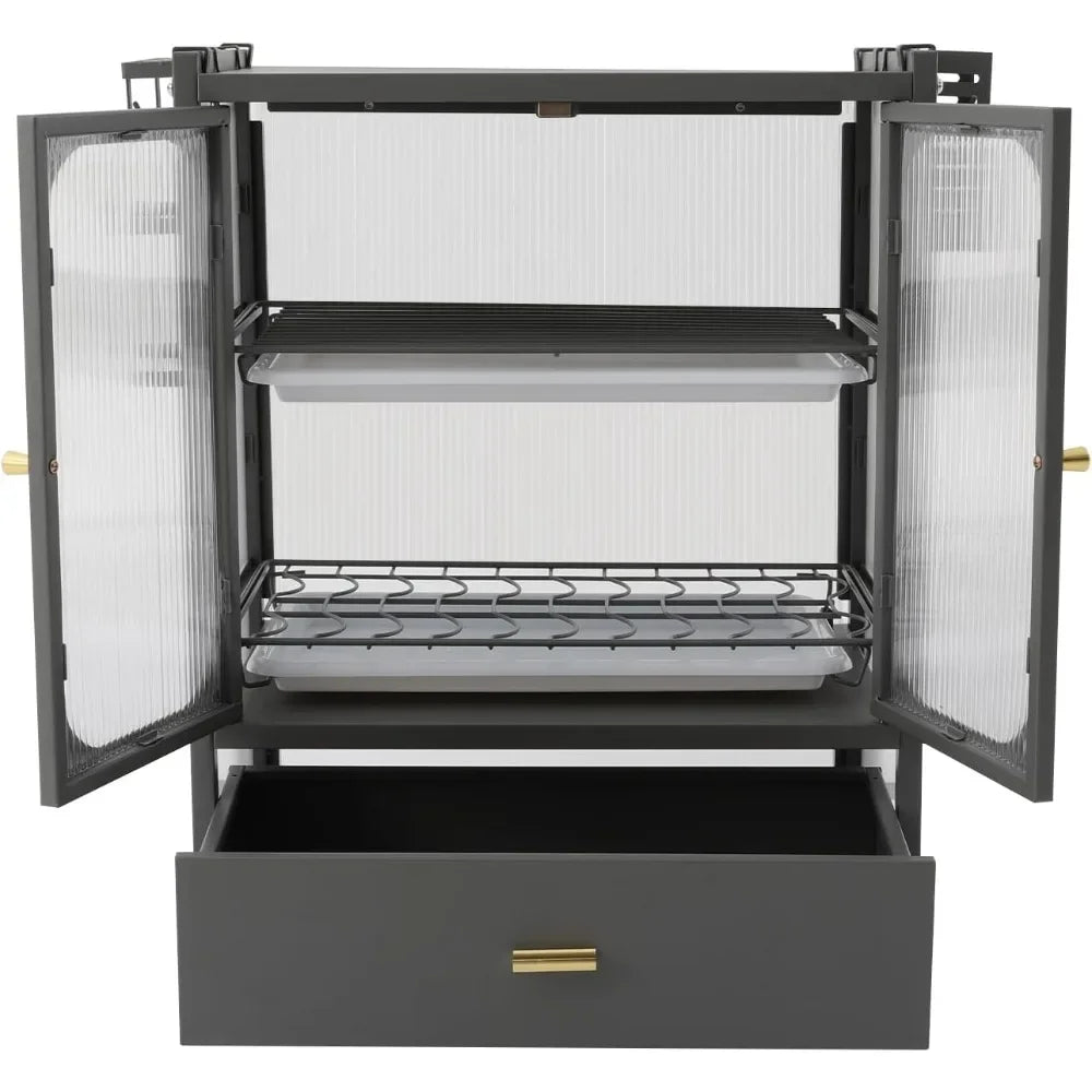 Grey 3 Tier Steel Dish Drying Rack with Utensil Holder