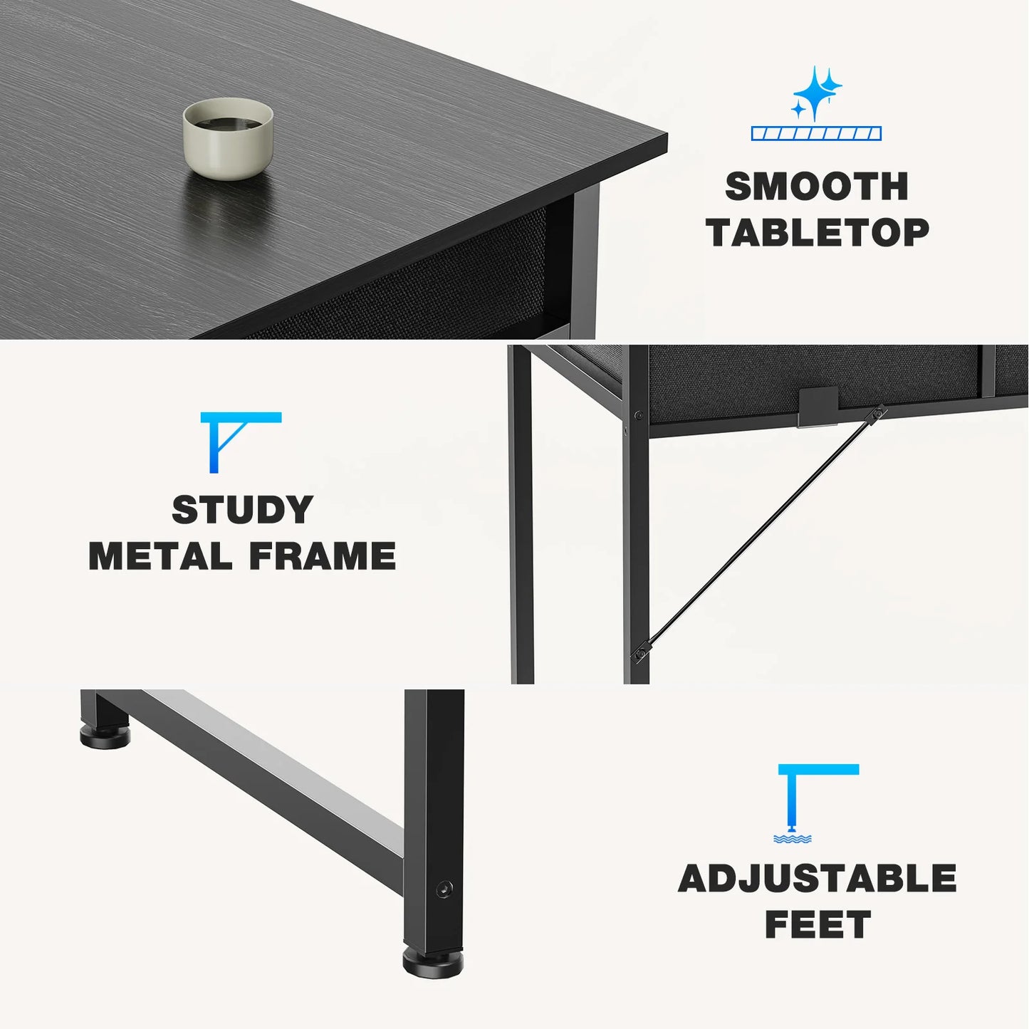 32 Inch Modern Office Desk With Fabric Storage Drawers