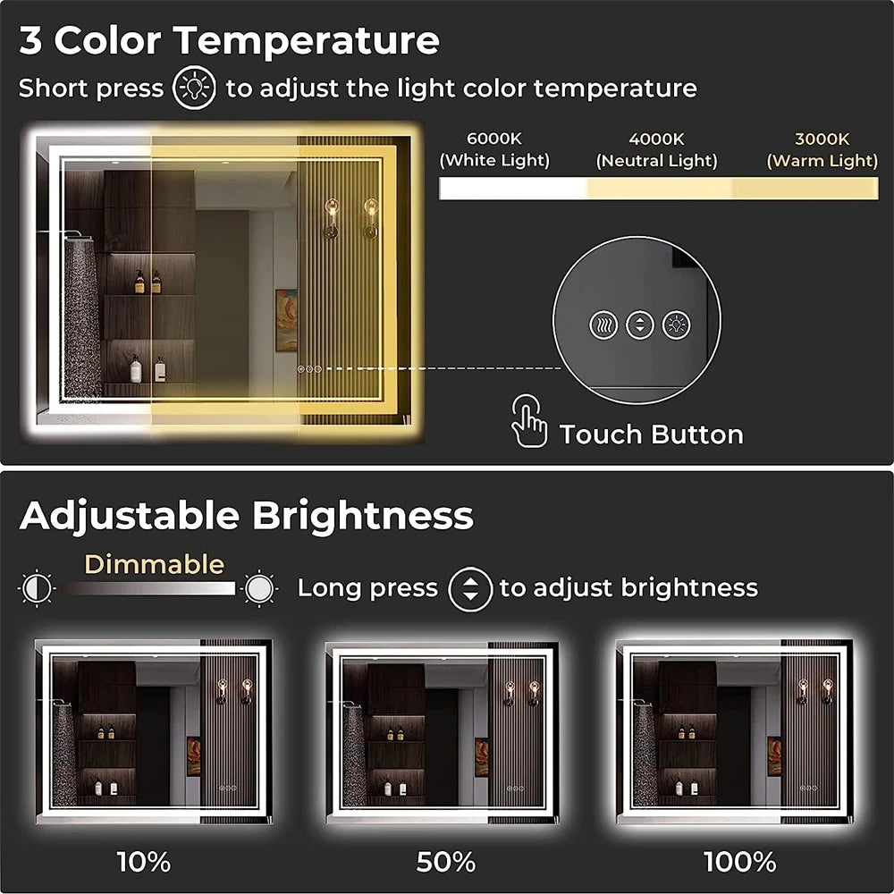 Wisfor LED Backlit Dimmable Bathroom Mirror Anti Fog
