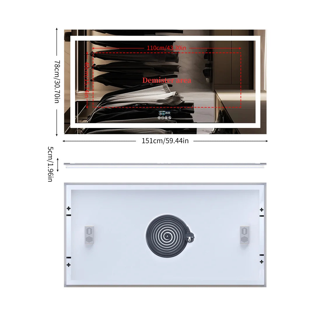 Illuminated Bluetooth Bathroom Vanity Mirror With Anti Fog LED Lighting