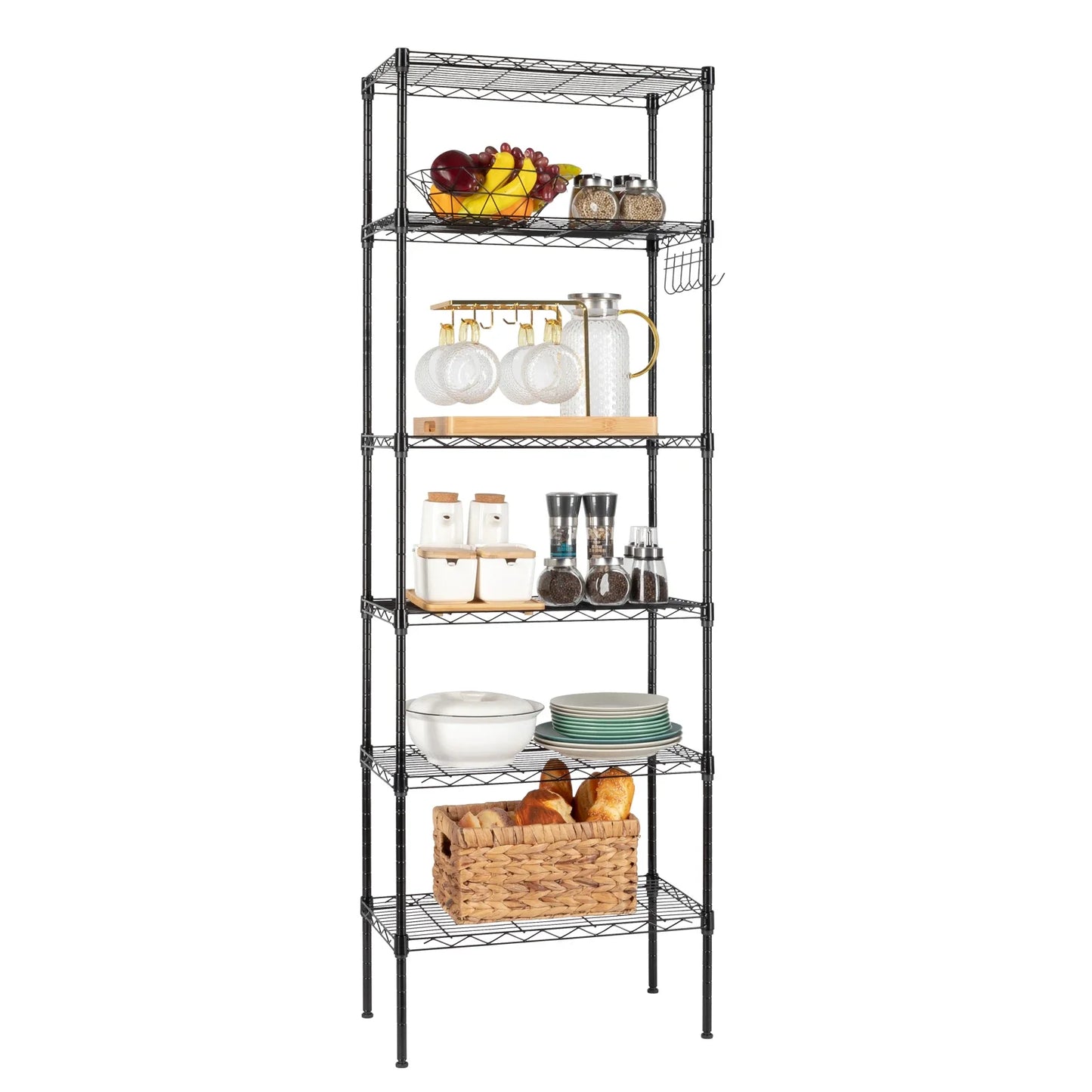 Wheeled Floor Storage Rack 5 Tier Carbon Steel Black