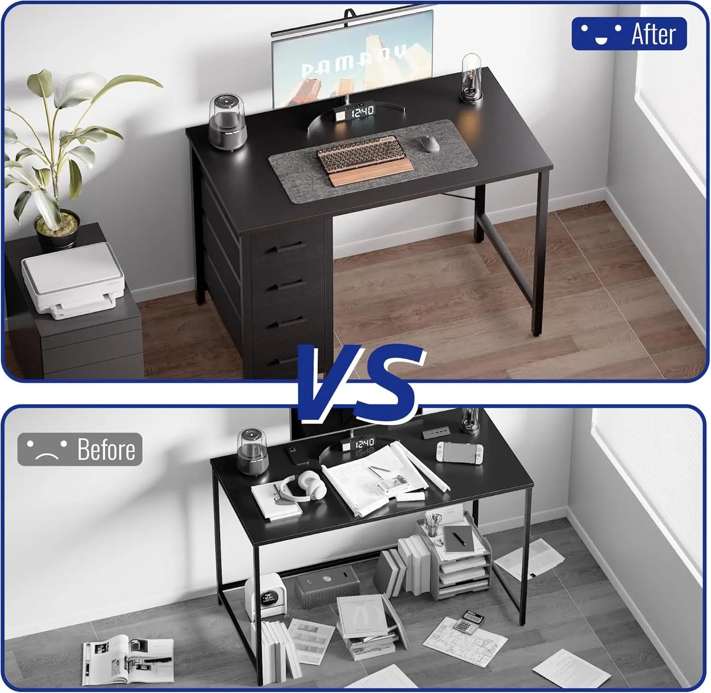32 Inch Computer Desk with 4 Drawers Small Office Desk for Home Bedroom Study Writing Simple Modern Computer Table Black